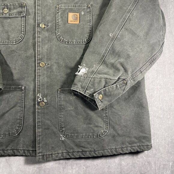 VTG Carhartt‎ Jacket Men XXL Green Blanket Lined Chore Coat Cleveland C02 MOS - Picture 4 of 8